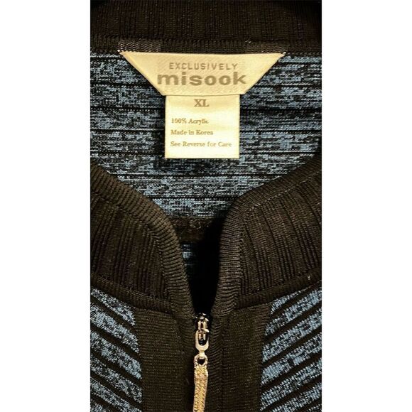 Misook Women's Striped full Zip Sweater Jacket XL Blue Black Mock Neck NWOT - Picture 5 of 5